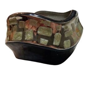 SOLD: Vintage Bold Black Enamel & Textured Metal Hinged Asymmetrical Cuff